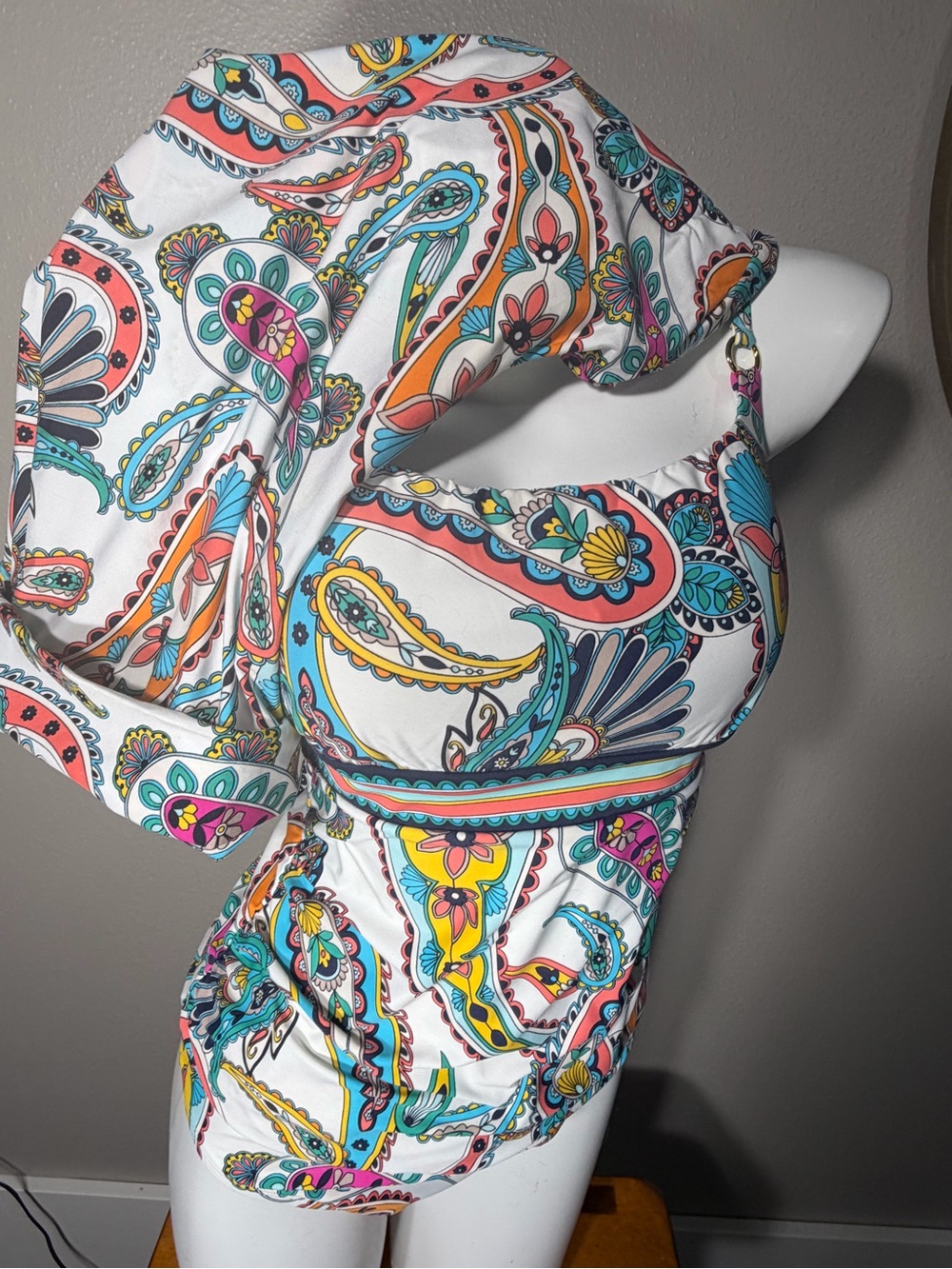 La Blanca White Multicolor Paisley Two piece Tankini with matching pant cover up